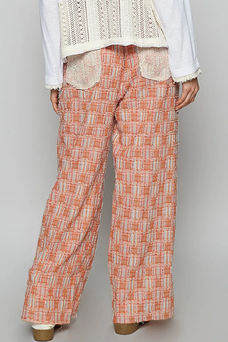 Hazel Blues® |  POL Lace Trim Drawstring Checkered Wide Leg Pants