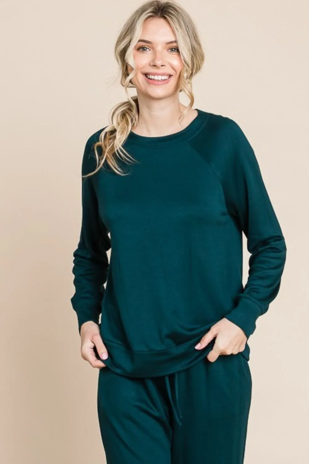 Hazel Blues® |  Super Lady Round Neck Raglan Sleeve Top and Drawstring Pants Lounge Set