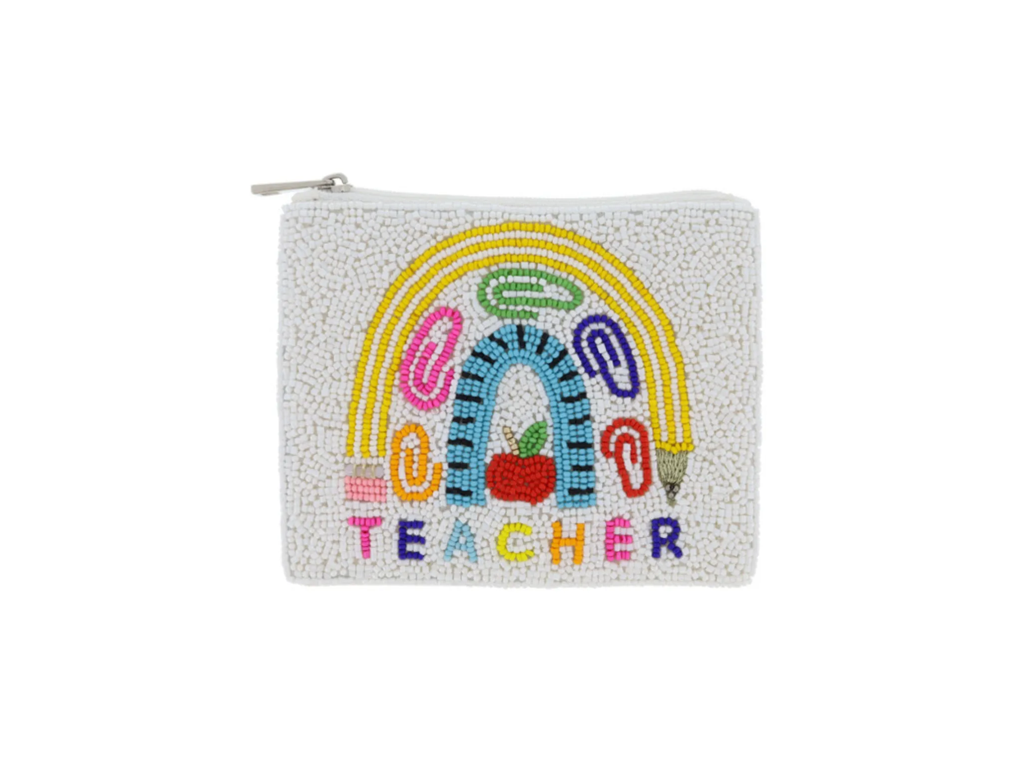 [Jane Marie] Teacher Coin Purse-White Beaded