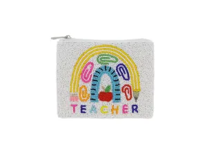 [Jane Marie] Teacher Coin Purse-White Beaded