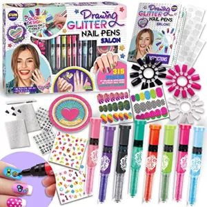 Kids Nail Kit for Girls, FunKidz Ultimate 280Pcs Nail Art with Nail Polish Pens Combo Kit Glitter Glow in Dark Sparkly Colors Temporary Nail Supplies Set for Salon Girls Fashion Activity