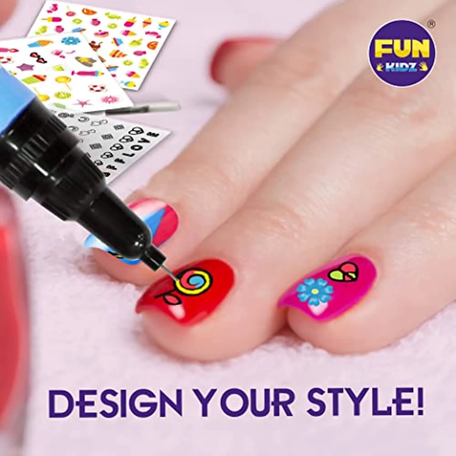 Kids Nail Kit for Girls, FunKidz Ultimate 280Pcs Nail Art with Nail Polish Pens Combo Kit Glitter Glow in Dark Sparkly Colors Temporary Nail Supplies Set for Salon Girls Fashion Activity
