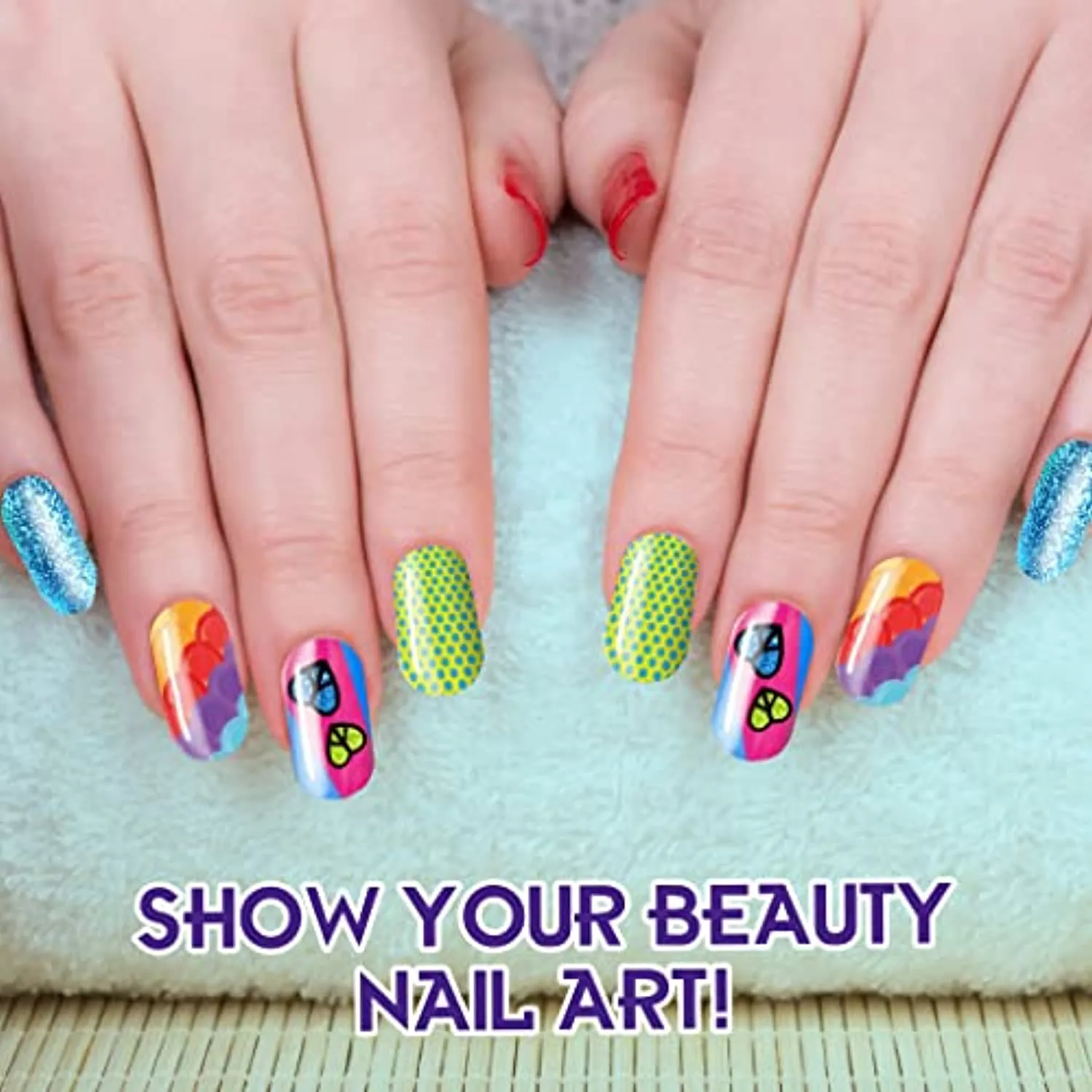 Kids Nail Kit for Girls, FunKidz Ultimate 280Pcs Nail Art with Nail Polish Pens Combo Kit Glitter Glow in Dark Sparkly Colors Temporary Nail Supplies Set for Salon Girls Fashion Activity