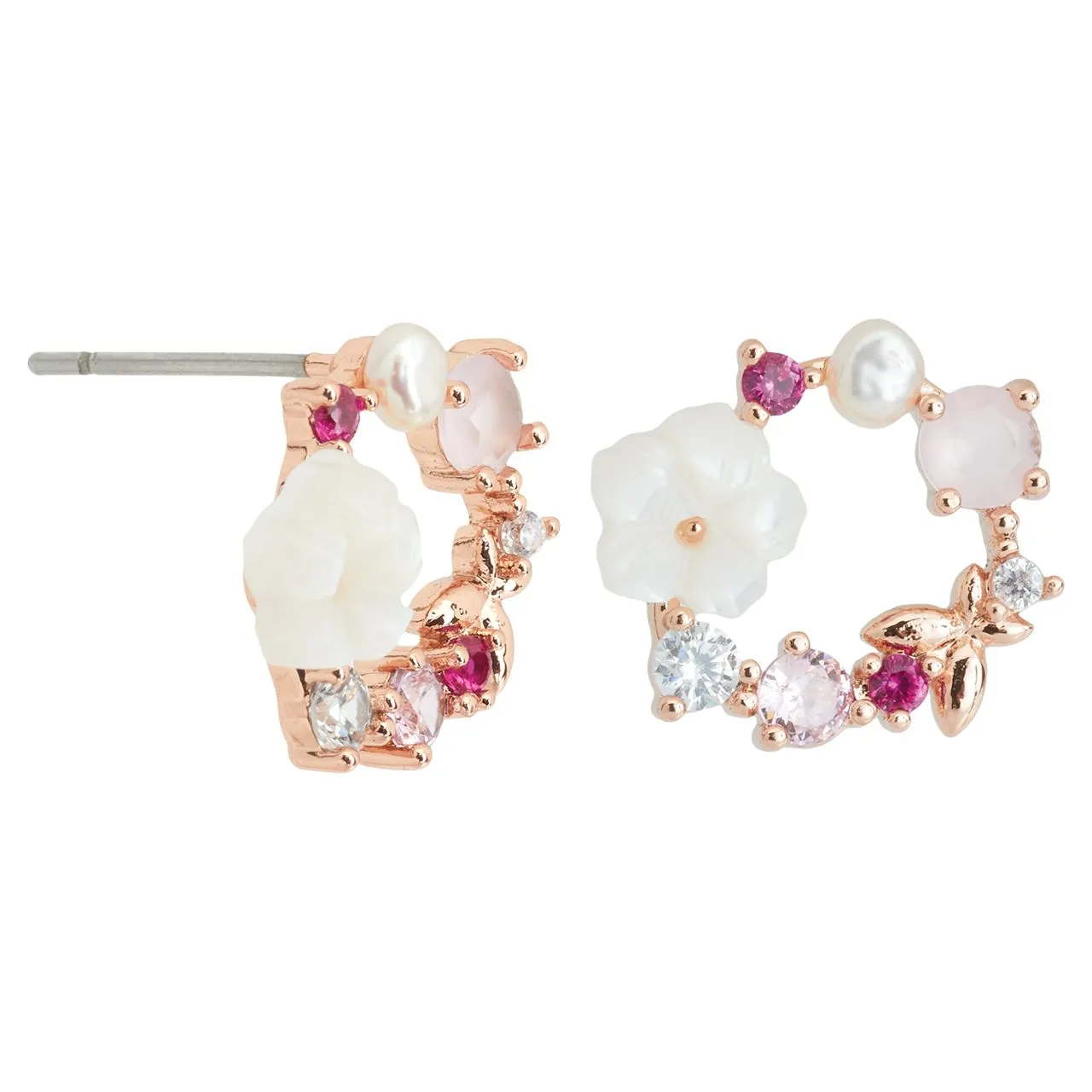 Ladies Muti- Color Rose Gold Mini Flower Circle Earrings