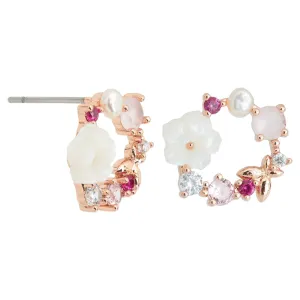 Ladies Muti- Color Rose Gold Mini Flower Circle Earrings