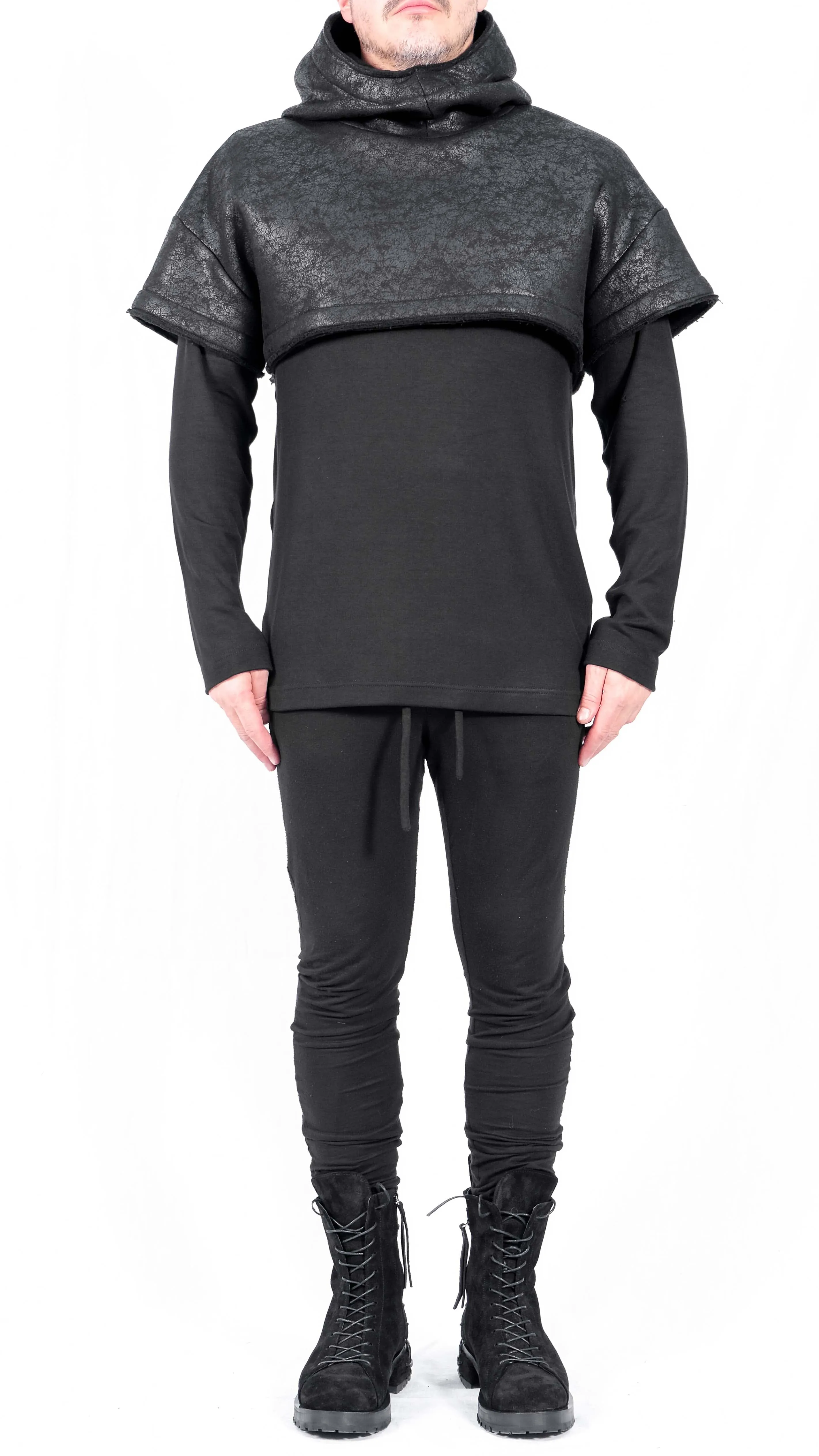 Leather Effect Crop Top with Hood