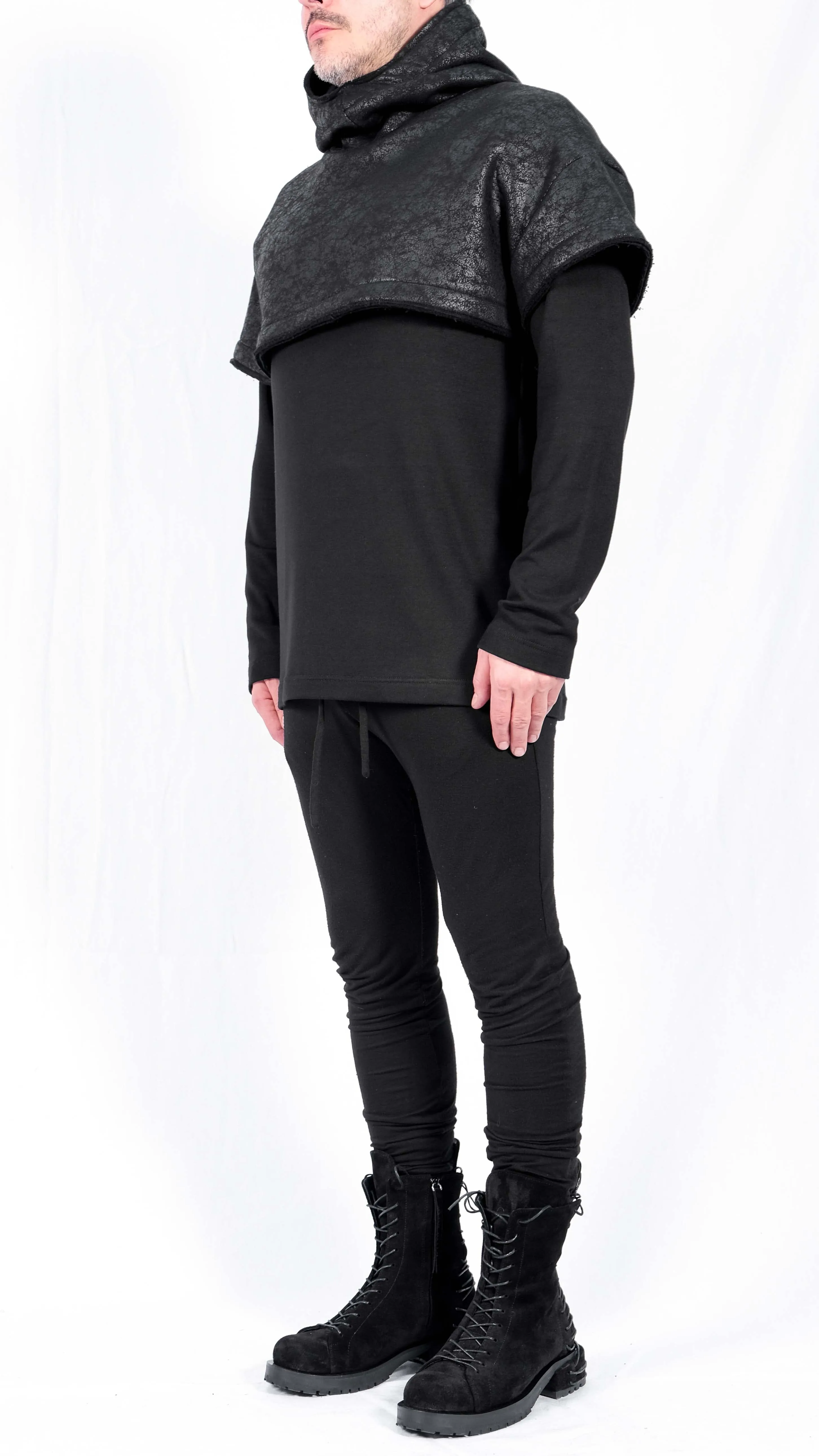 Leather Effect Crop Top with Hood