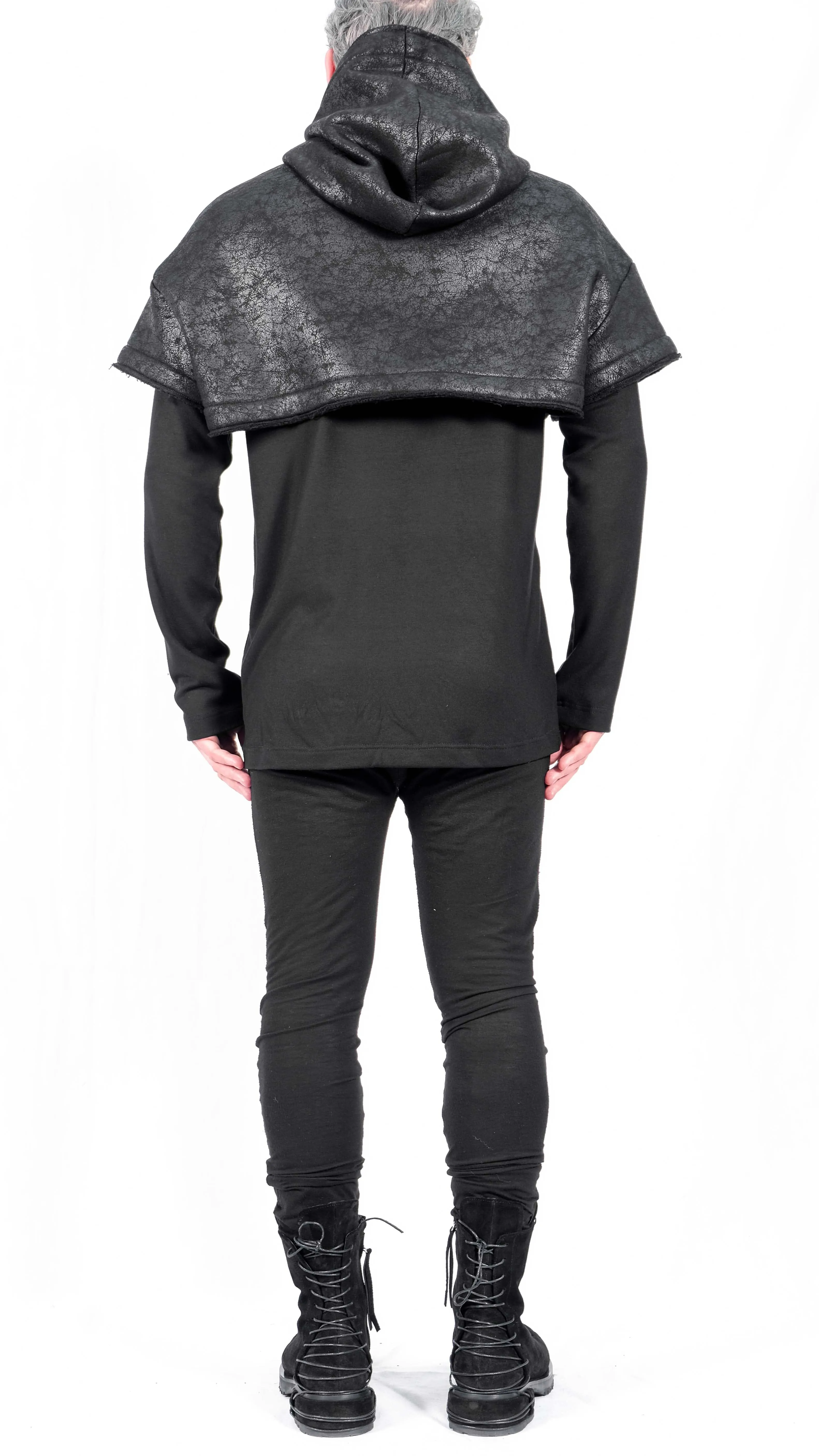 Leather Effect Crop Top with Hood