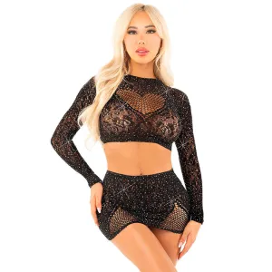 LEG AVENUE - SHINY NET CROP   MINI SKIRT BLACK