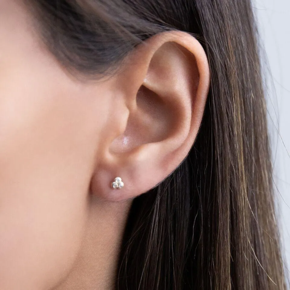 Mini Trio Bezel Stud Earring 14K