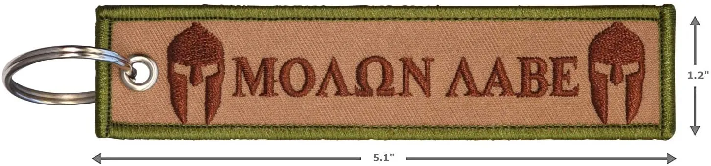 Molon Labe Military Keychain Tag with Key Ring and Carabiner