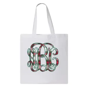 Monogrammed 'Christmas Plaid' Big Print Tote Bag