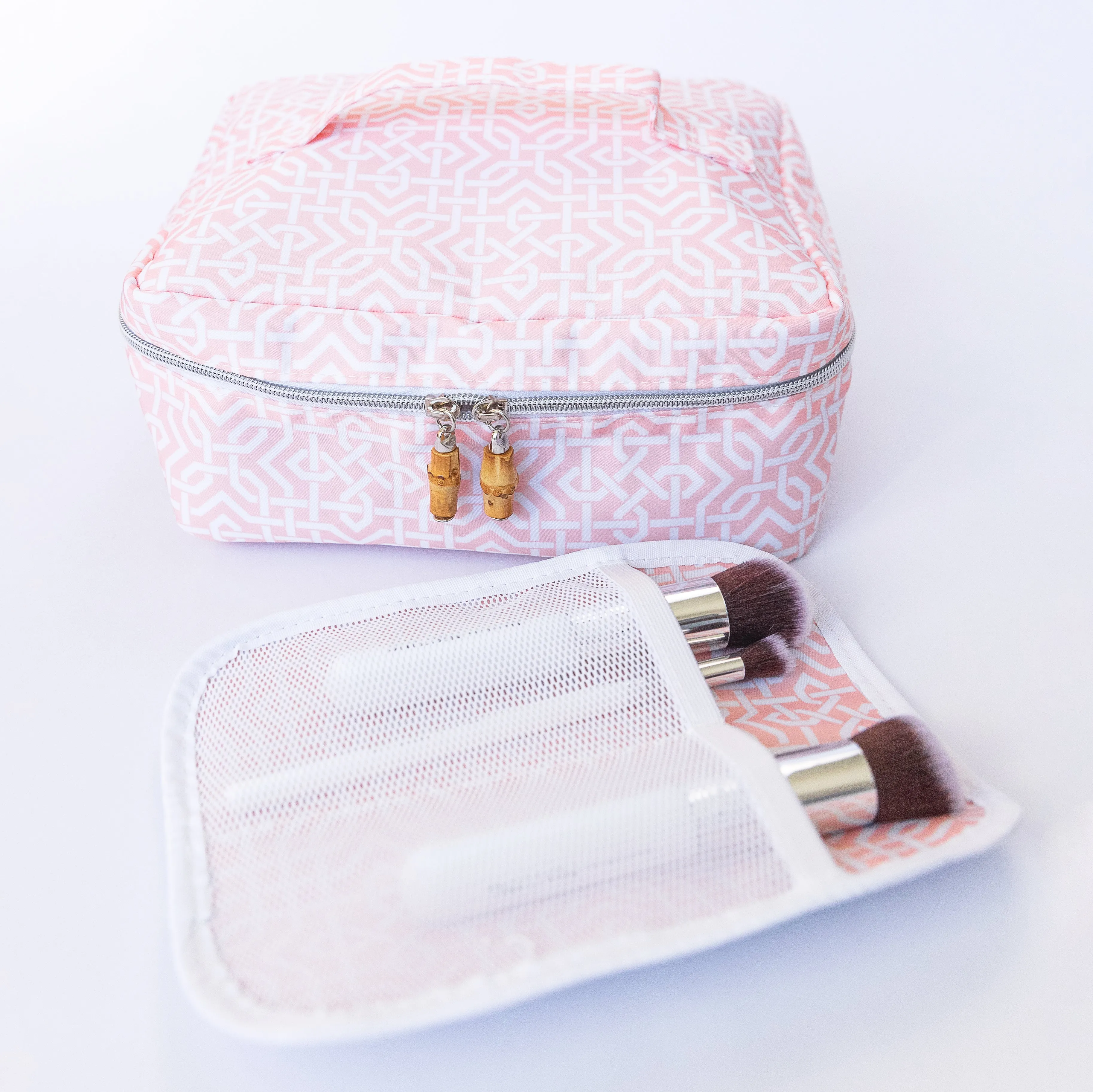 Monogrammed Travel Case - Cosmetic Bag - TRVL Design - On The Case - Lattice Blush or Floral Mist