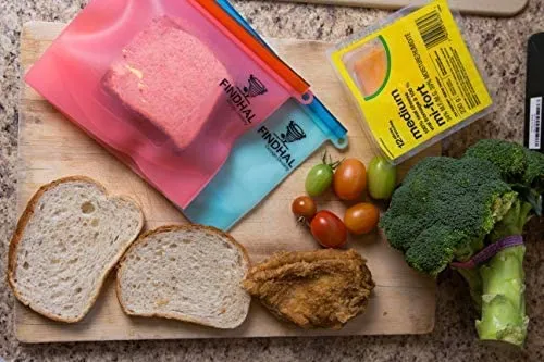 New Findhal Silicone Storage Bags, 4-Pack Food and Drink Premium Storage and Marinating Proteins Microwave Dishwasher Oven and Freezer Safe
