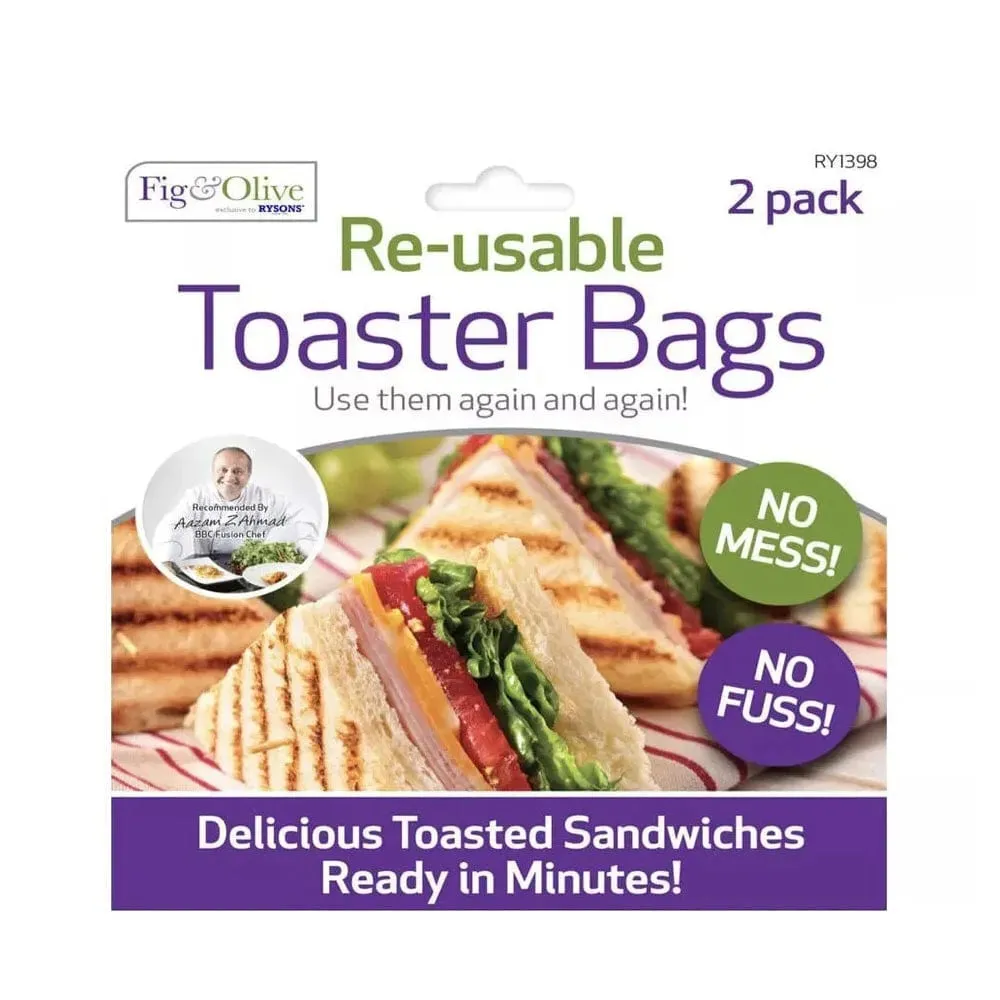Pack of 2 Reusable Non-Stick Toaster Bags Toasted Sandwich Pockets