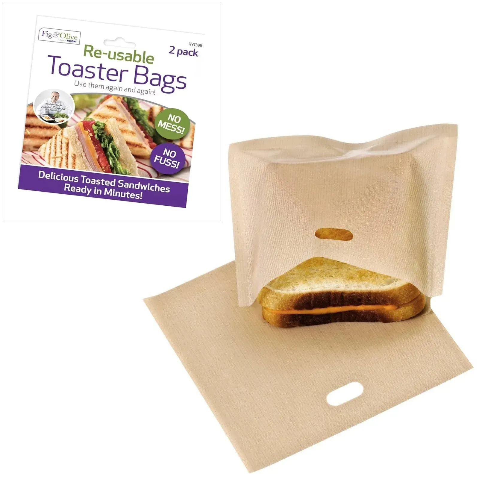 Pack of 2 Reusable Non-Stick Toaster Bags Toasted Sandwich Pockets