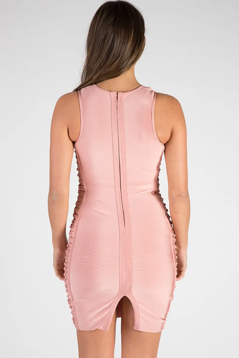 Pink Bandage Side Knotted Mini Dress - Talia