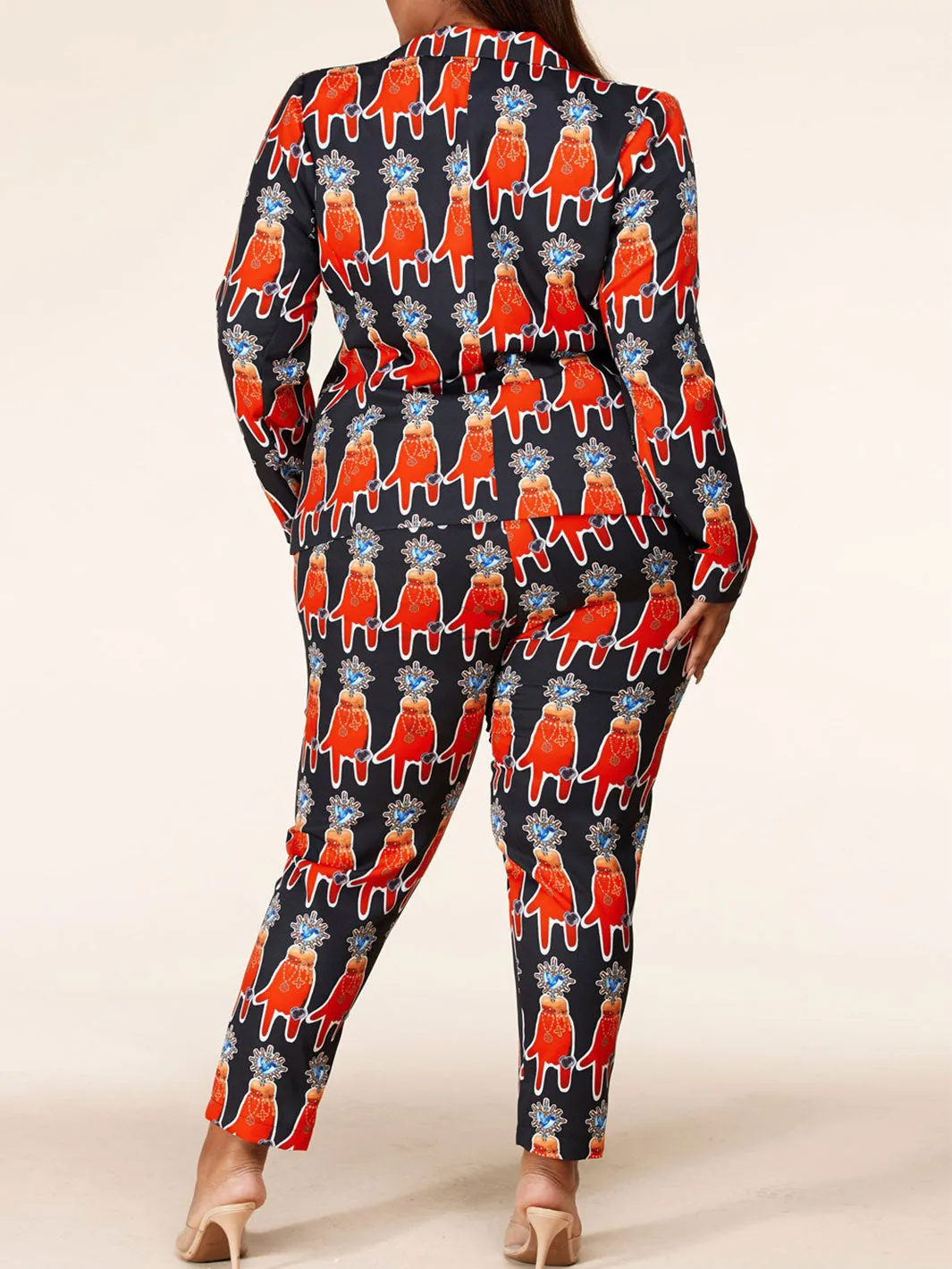 PLUS SIZE LUXURY GLOVES PRINT 2PC. JACKET AND PANTS SET