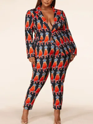 PLUS SIZE LUXURY GLOVES PRINT 2PC. JACKET AND PANTS SET