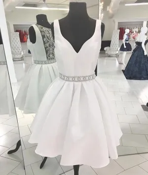 Pretty White V Neck Prom Homecoming Dress