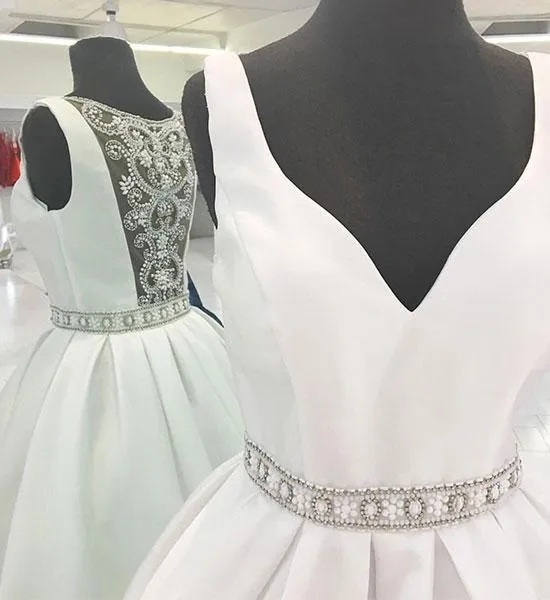 Pretty White V Neck Prom Homecoming Dress