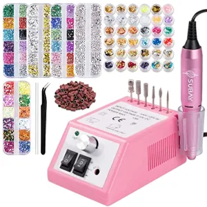 Professional Finger Toe Nail Care Electric Nail Drill Machine Manicure Pedicure Kit with 5 Boxes Nail Art Rhinestones Kit with 36 Pots Foils Flakes