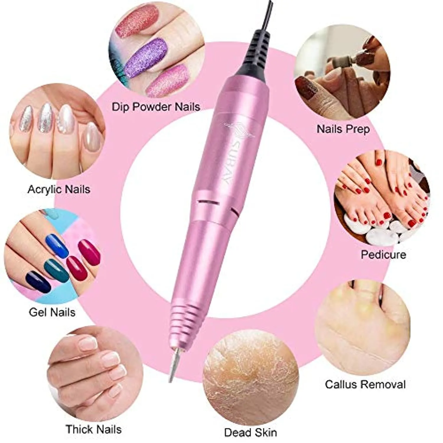 Professional Finger Toe Nail Care Electric Nail Drill Machine Manicure Pedicure Kit with 5 Boxes Nail Art Rhinestones Kit with 36 Pots Foils Flakes