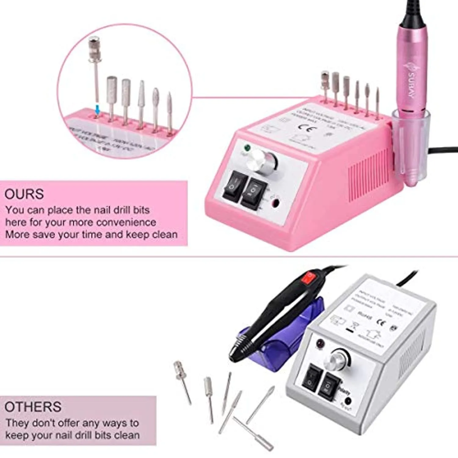 Professional Finger Toe Nail Care Electric Nail Drill Machine Manicure Pedicure Kit with 5 Boxes Nail Art Rhinestones Kit with 36 Pots Foils Flakes