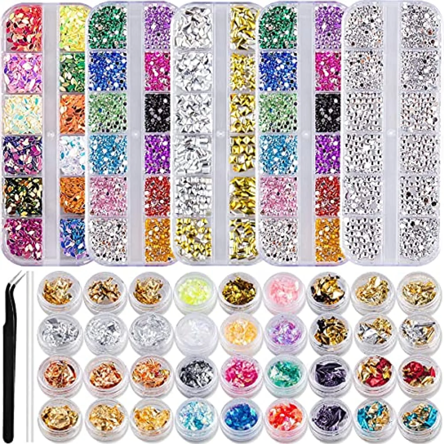 Professional Finger Toe Nail Care Electric Nail Drill Machine Manicure Pedicure Kit with 5 Boxes Nail Art Rhinestones Kit with 36 Pots Foils Flakes