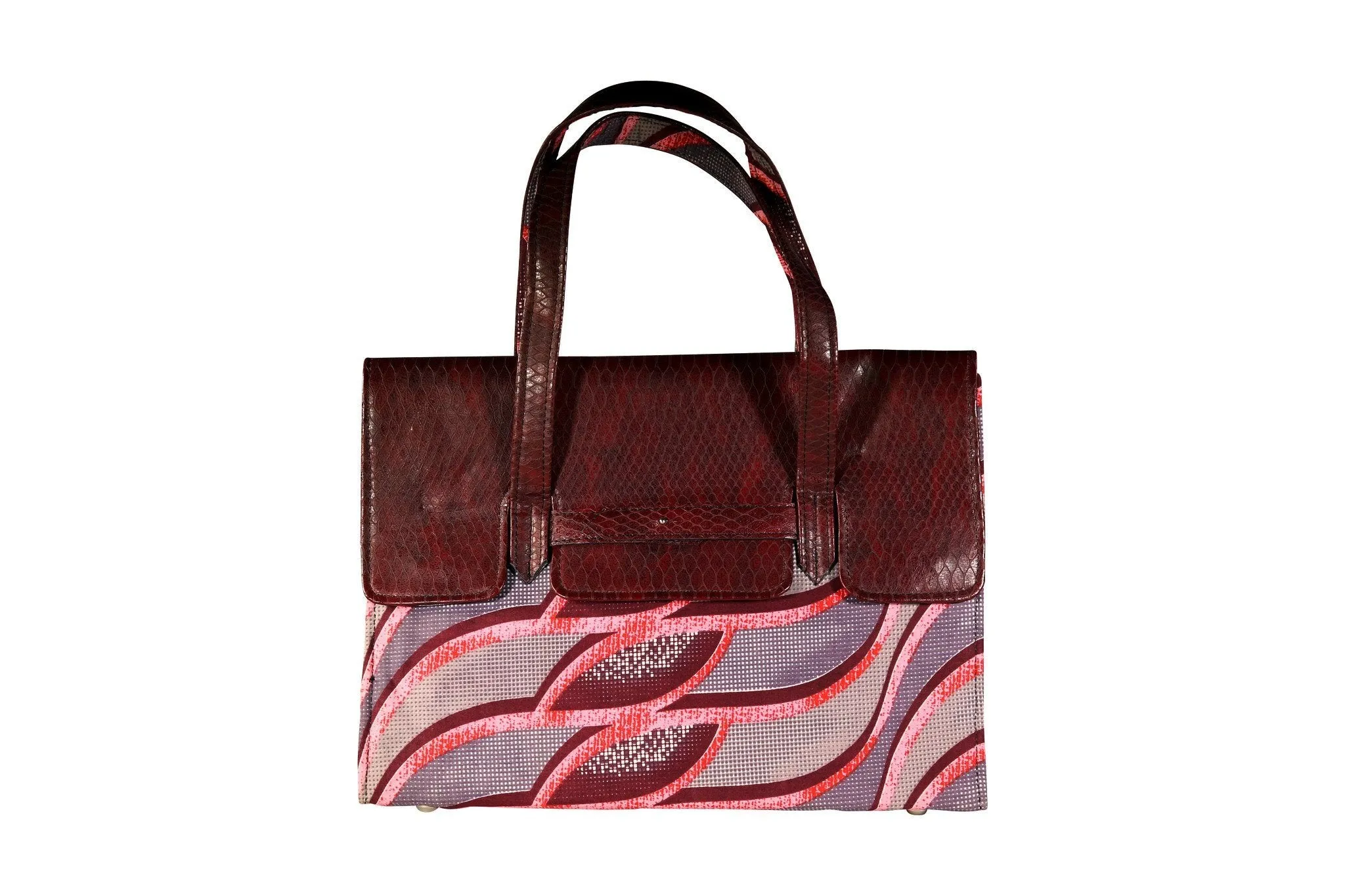 Purple Wave Ankara Leather Flap Bag