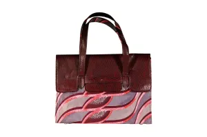 Purple Wave Ankara Leather Flap Bag