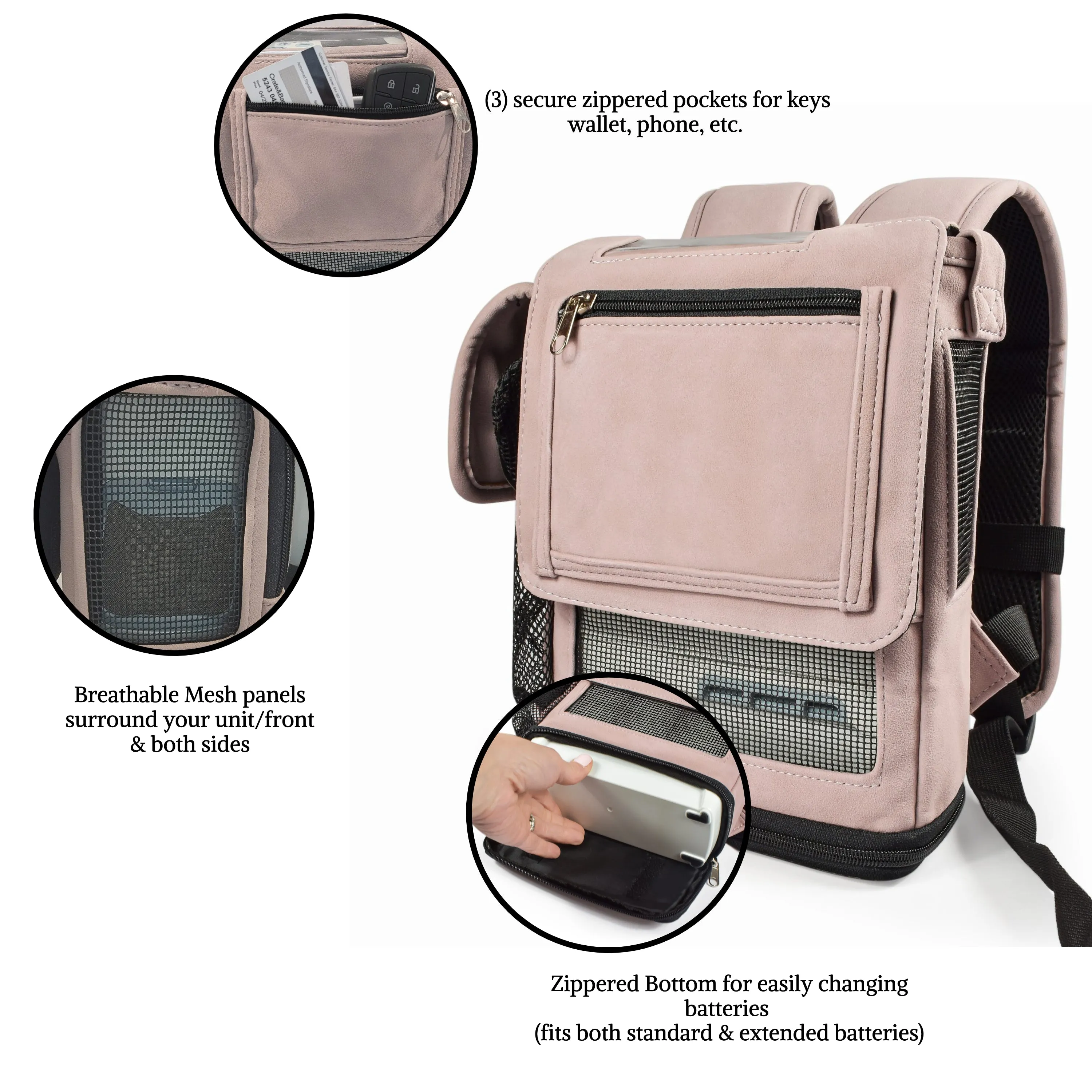 REFURBISHED Inogen One G5, Inogen Rove 6, & OxyGo Next Backpack w/Pockets - Mauve Pink