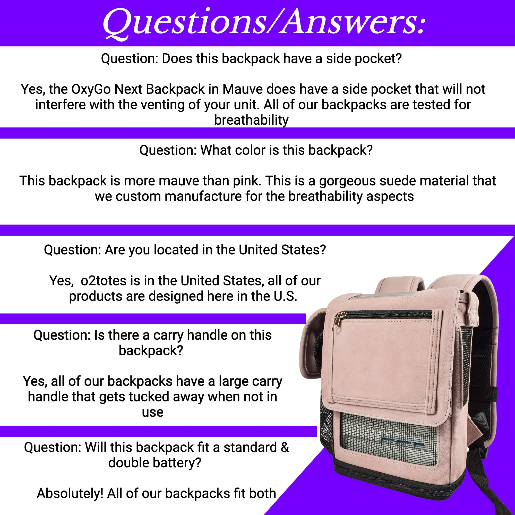 REFURBISHED Inogen One G5, Inogen Rove 6, & OxyGo Next Backpack w/Pockets - Mauve Pink