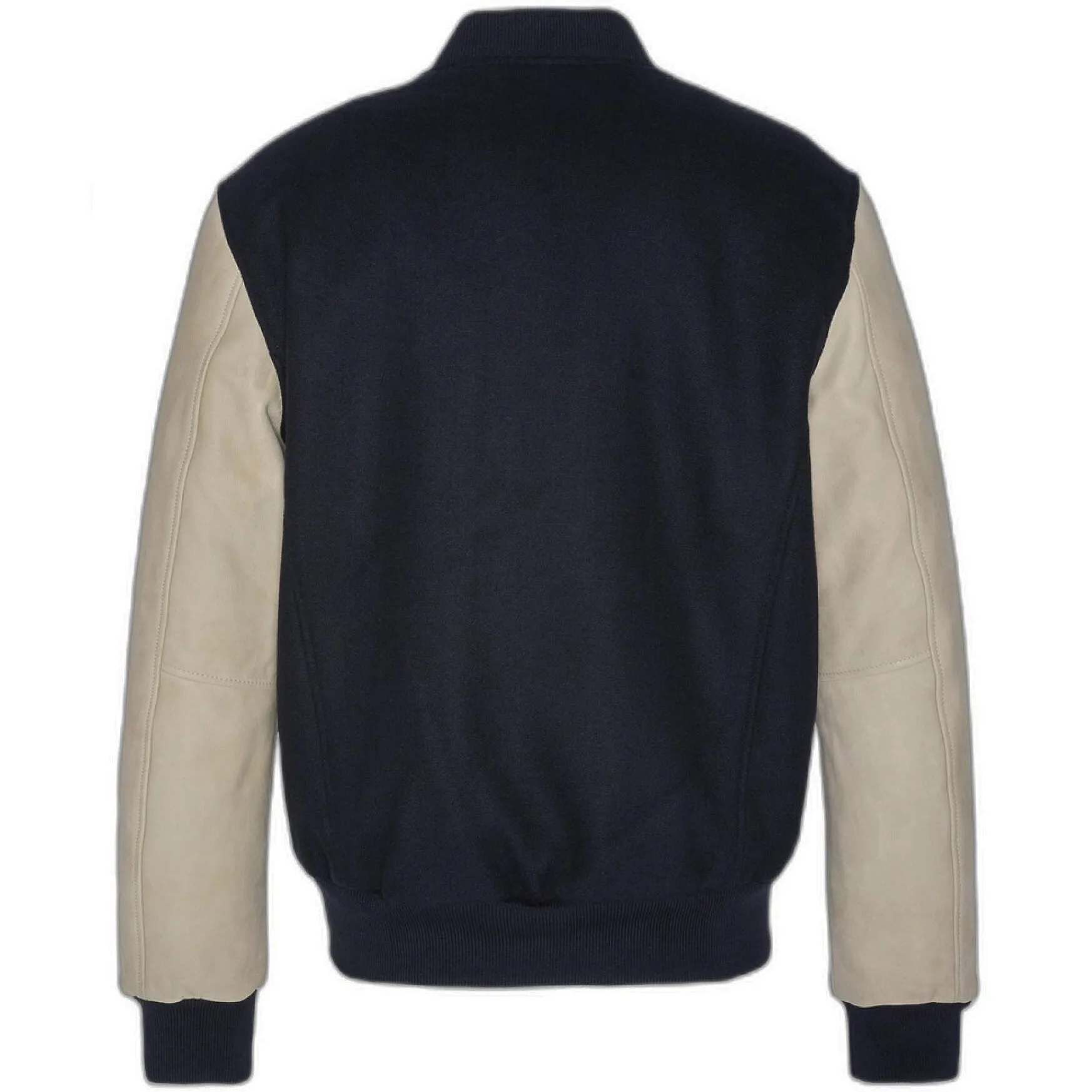 Schott LCUSA Leather/Wool Varsity Jacket Navy/Beige