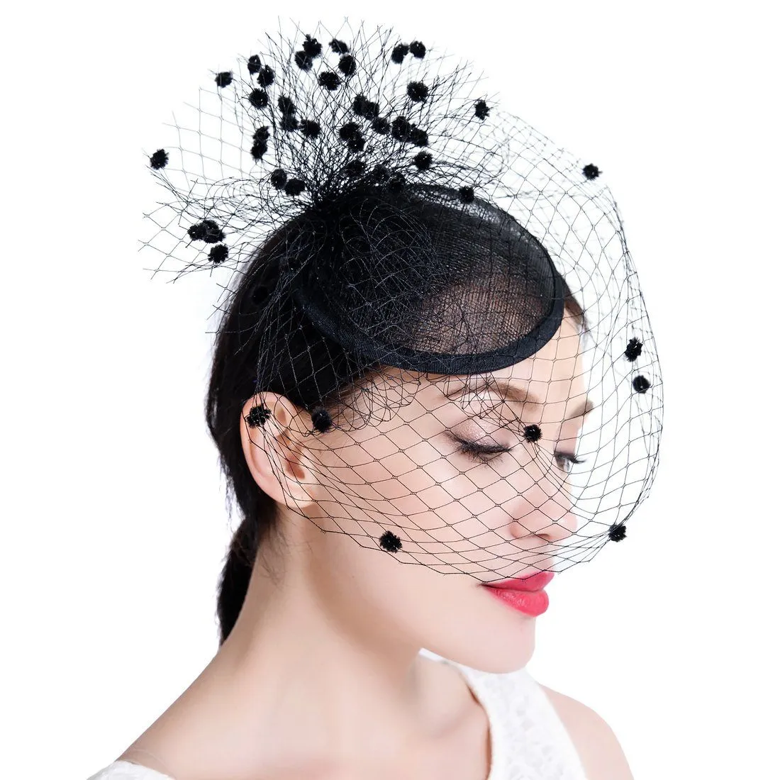 Sinamay Feather Fascinators Womens Pillbox Flower Derby Hat with Headband Clip