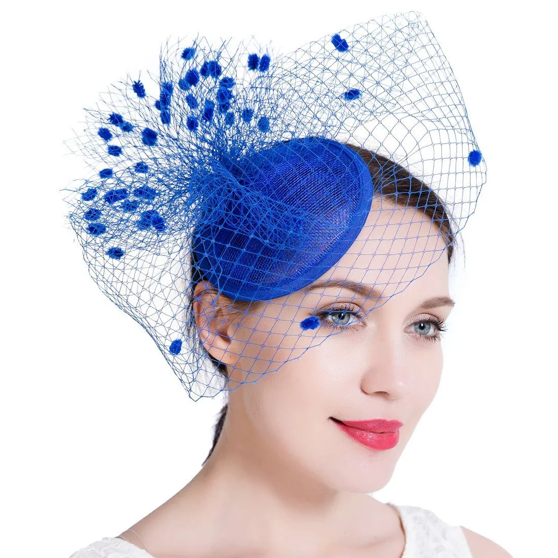 Sinamay Feather Fascinators Womens Pillbox Flower Derby Hat with Headband Clip