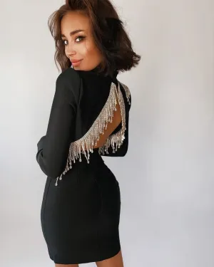 Sparkly Backless Diamonds Tassel Rayon Bandage Dress