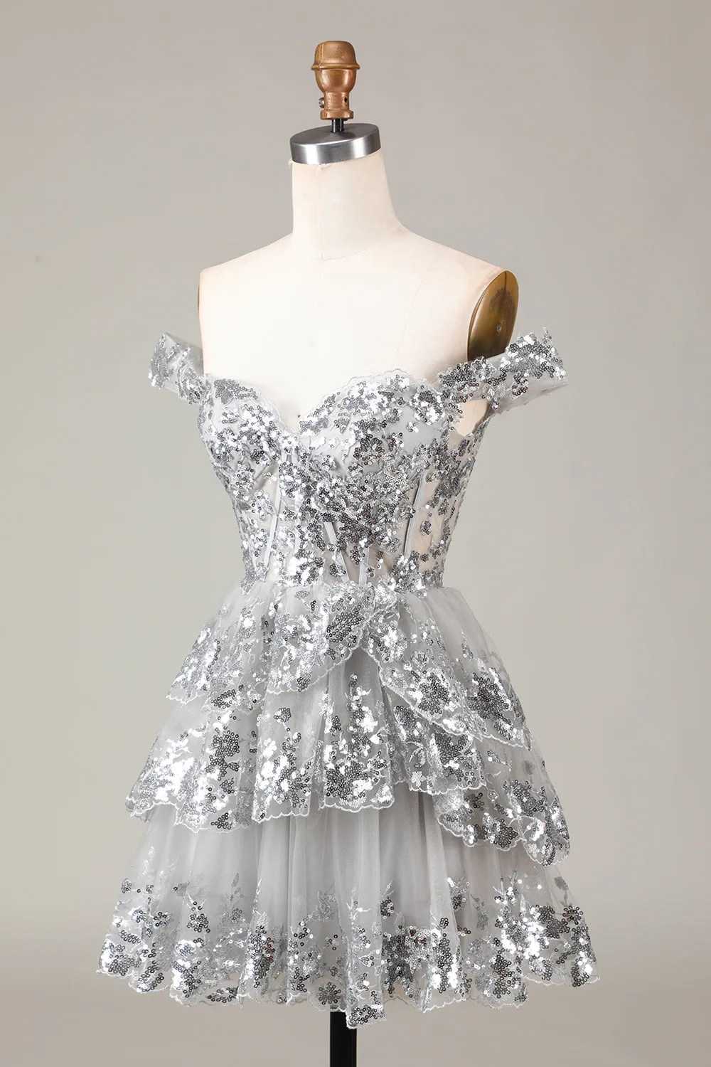 Sparkly Black Pink A Line Off The Shoulder Corset Tiered Short Homecoming Dress
