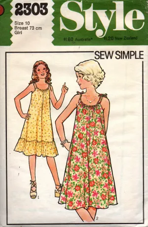 Style 2303 Girls Pillowcase Dress 1970s Vintage Sewing Pattern Size 10