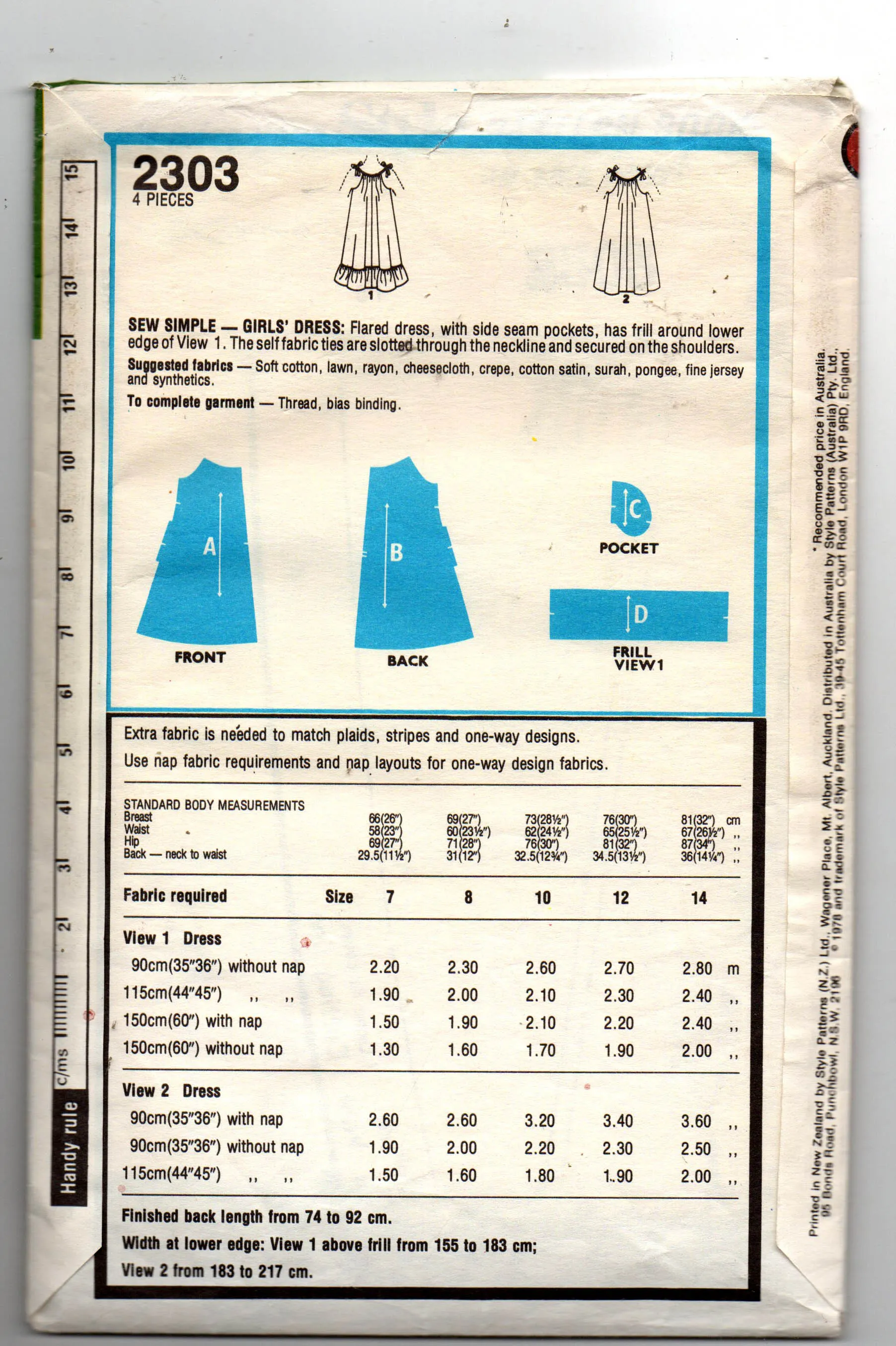 Style 2303 Girls Pillowcase Dress 1970s Vintage Sewing Pattern Size 10