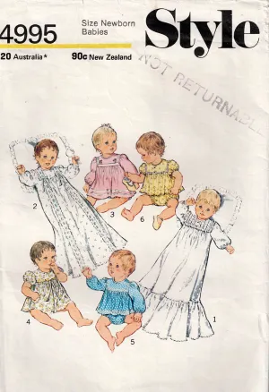 Style 4995 Traditional Baby Layette Including Christening Gown 1970s Vintage Heirloom Sewing Pattern Size Newborn