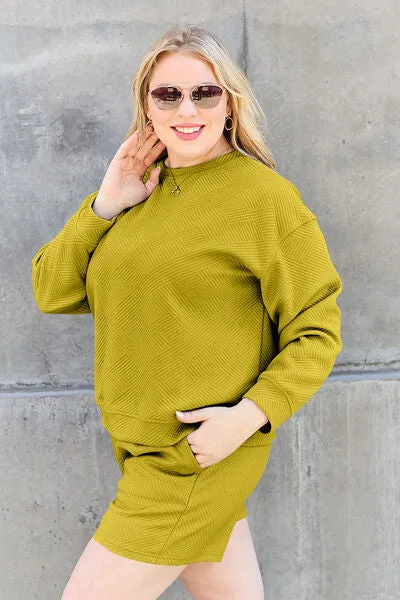 Tillie Double Take Full Size Texture Long Sleeve Top and Drawstring Shorts Set