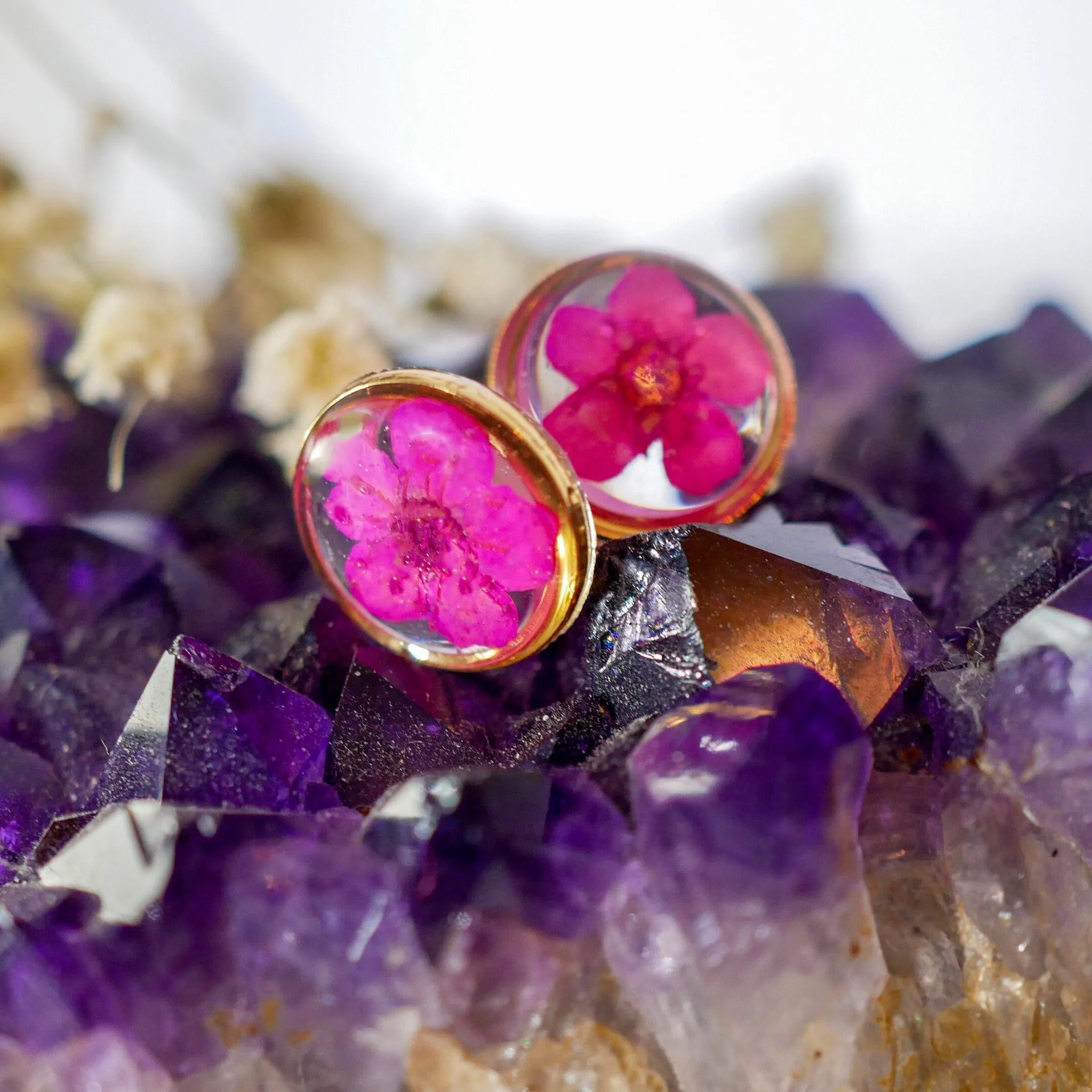 Tiny pink flower studs