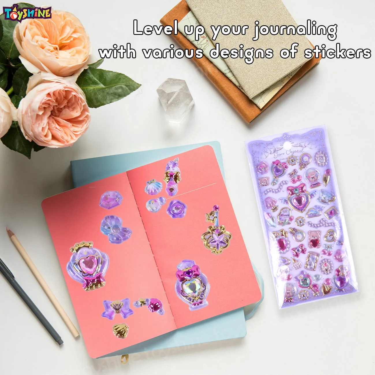 Toyshine 4 Sheets Self-Adhesive Craft Jewels and Gems Rhinestones Sticker for Kids Room Scrapbooking Notebook Project Practicles Decoration and Fun Birthday Gift Party Supplies Reward -Multi