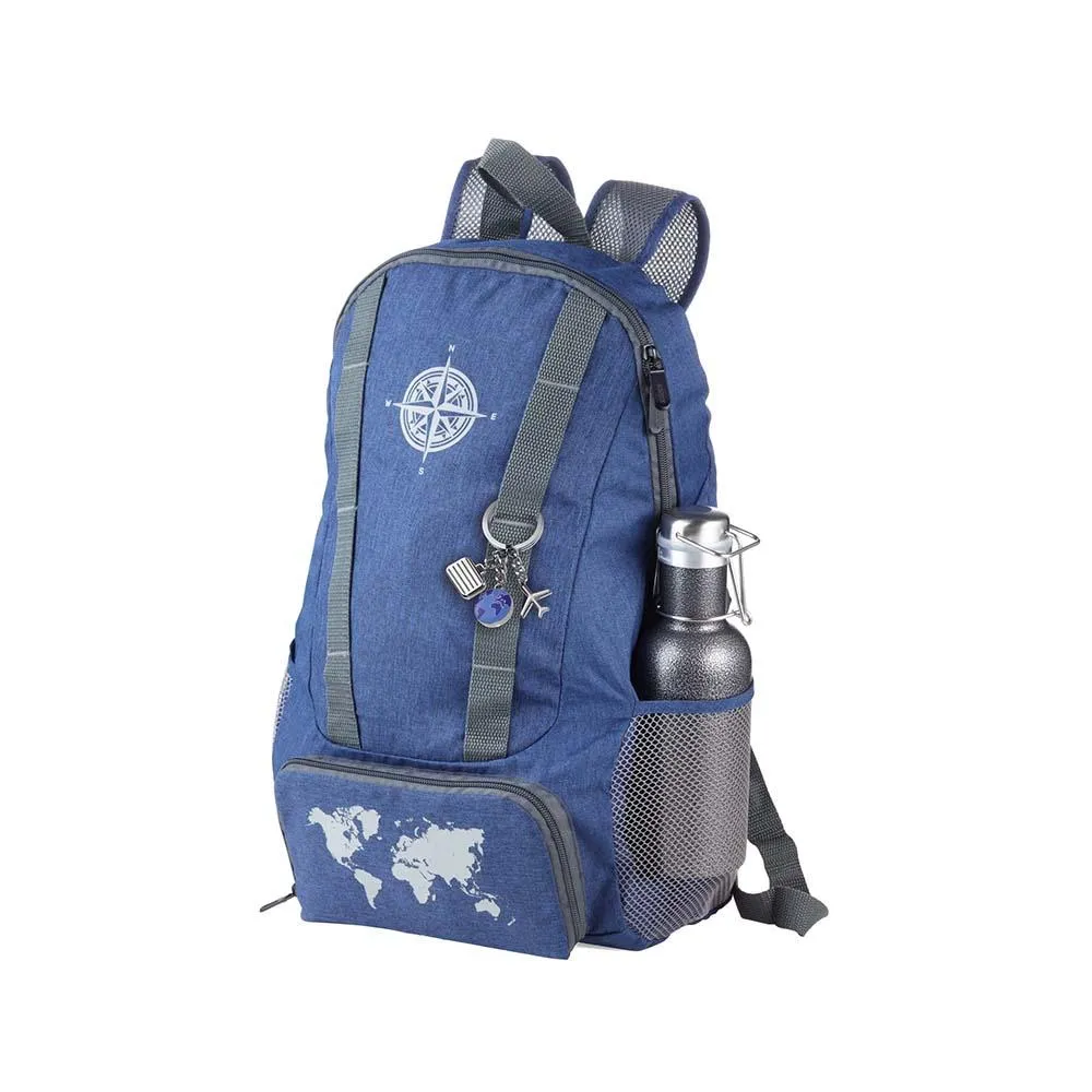 TROIKA Backpack and Keyring BAGPACK GLOBETROTTER SET - Dark Blue/Grey