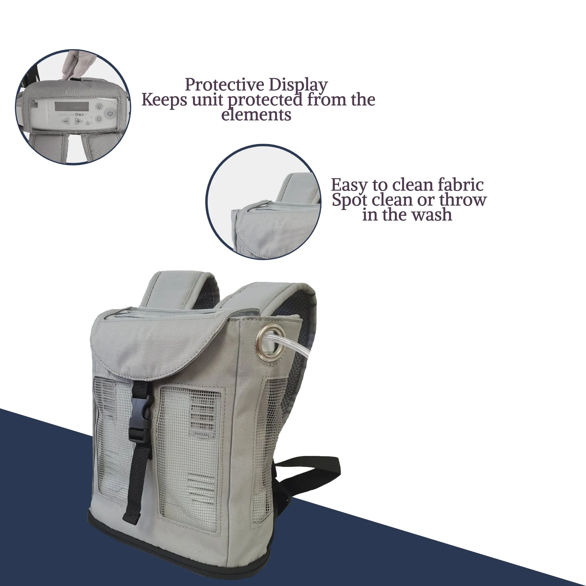 ULTRA LIGHTWEIGHT INOGEN ONE G3 BACKPACK BY O2TOTES IN GREY, MESH PANELS, ZIPPERED BOTTOM, COMFORTABLE!