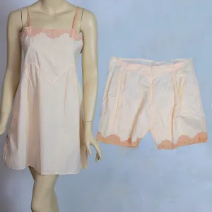 Vintage 20s ladies cotton chemise slip with matching pantaloons tap pants Italy
