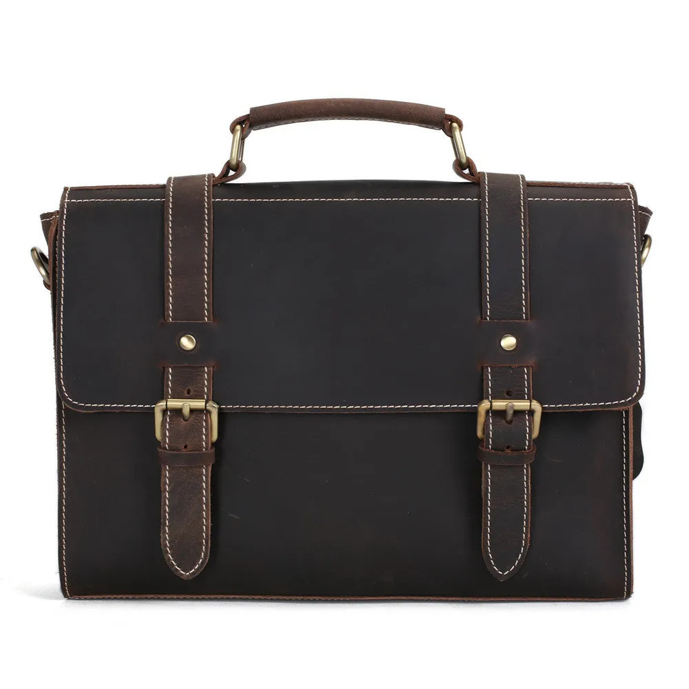 Vintage Style Leather Briefcase Messenger Bag Satchel Bag Crossbody Shoulder Bag