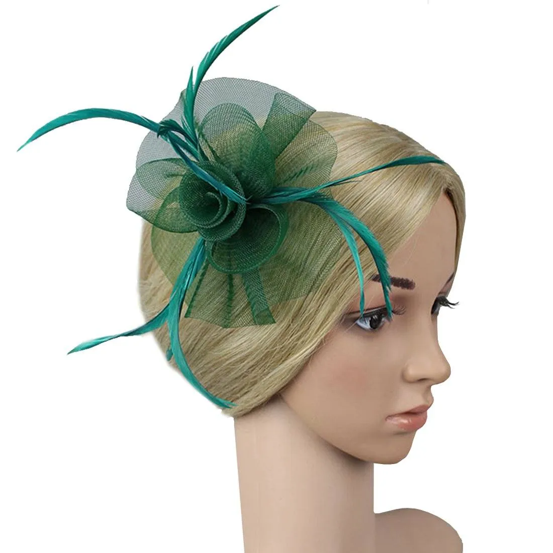 Wedding Cocktail Party Fascinator Beads Feather Net Veils Hair Clip Hat