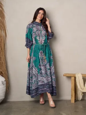 WOMEN'S 3/4 SLEEVE MOCK NECK PRINTED MAXI DRESS